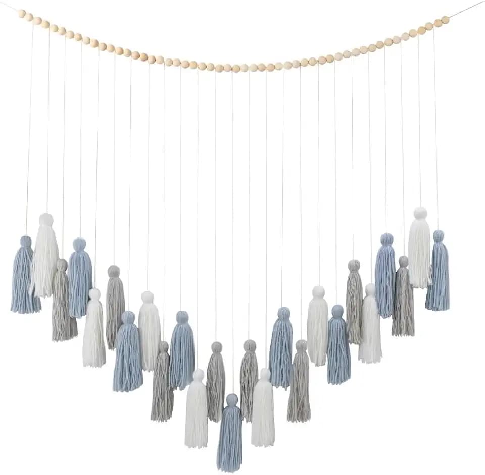 DrCor Dusty Blue Boho Macrame Garland Wall Hanging Decor