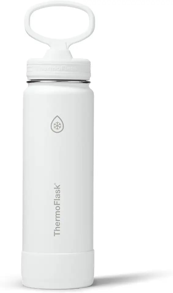 ThermoFlask Insulated Water Bottle with Straw Lid (24 oz, White) - Leakproof, Stainless Steel Water Bottle for Cold & Hot Drinks, Travel & Daily Hydration