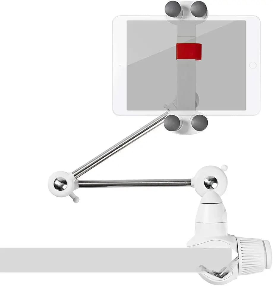 NEDIS - Tablet und Smartphone Halterung - Faltbarer Arm - 4-12"" Bildschirmdurchmesser - Interaktiv - 360°-Vollbeweglich - Universal - Max. 1kg - Vier runde Halterungen, TDMT111WT, Weiss/Metall