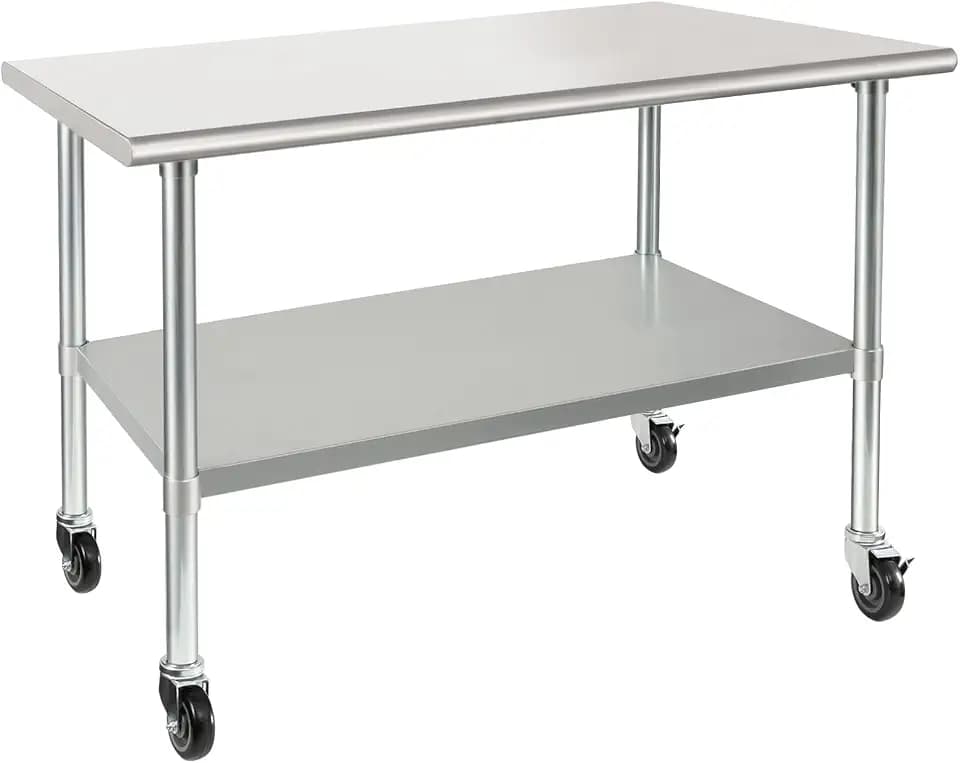 HARDURA Stainless Steel Commercial Table with Wheels 30 x 48 Inches