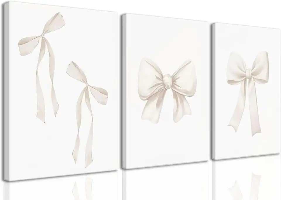 Djmwtb Beige Bow Canvas Wall Art Prints Set of 3, 12x16in