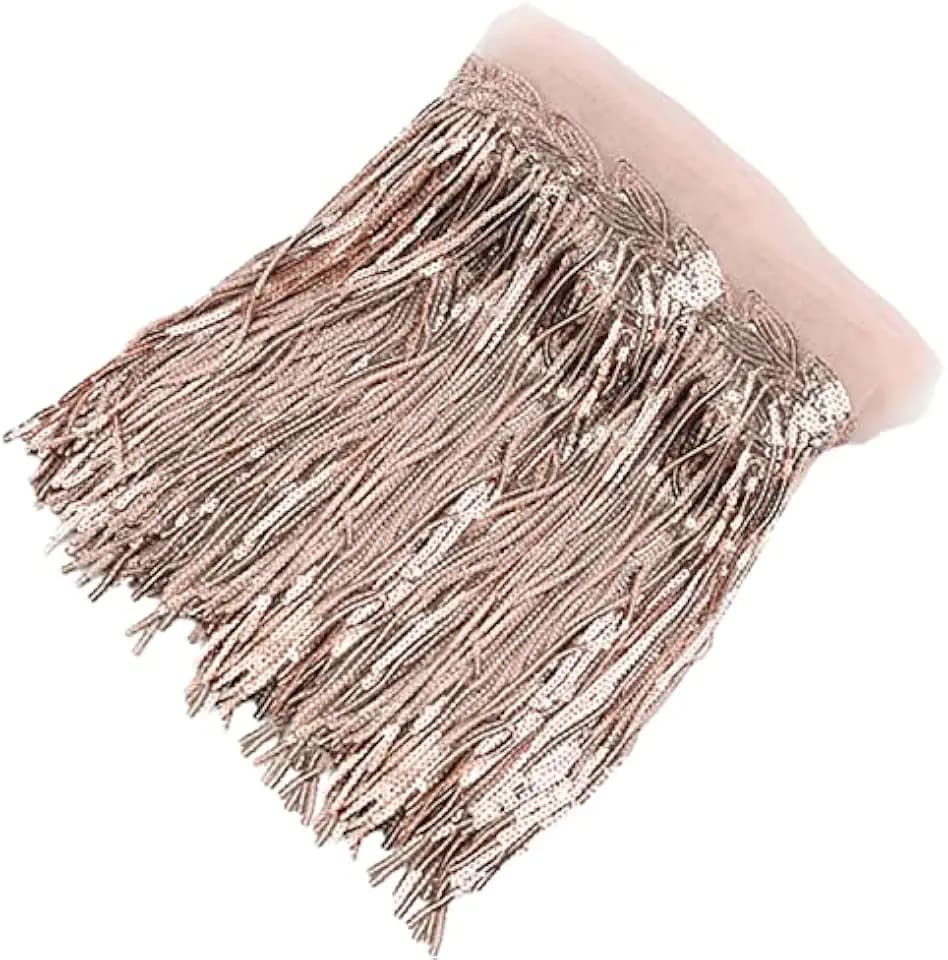 10 Yards Sparkly Sequined Tassel Ribbon Sequins Fringe Trim Spangle Paillette Lace Fabric for Upholstery Sewing Curtain Pillow Home Decor Party Dress Stage Costume Embellishment (Champagne)