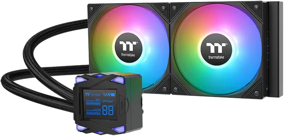 Thermaltake LA240-S ARGB Sync AIO Wasserkühlung 240mm – 2,4" Segment-LCD Display Wasserblock für CPU Temperatur und Auslastung, 2×120mm PWM ARGB Lüfter bis 2500 RPM, Intel/AMD (LGA1700/AM5), Schwarz