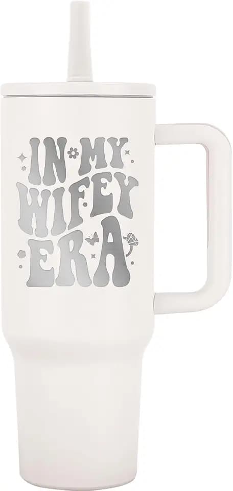 40oz Stainless Steel Insulated Tumbler with Handle and Straw - In My Wifey Era - Perfect for Bride, Bachelorette, Wedding Gifts
