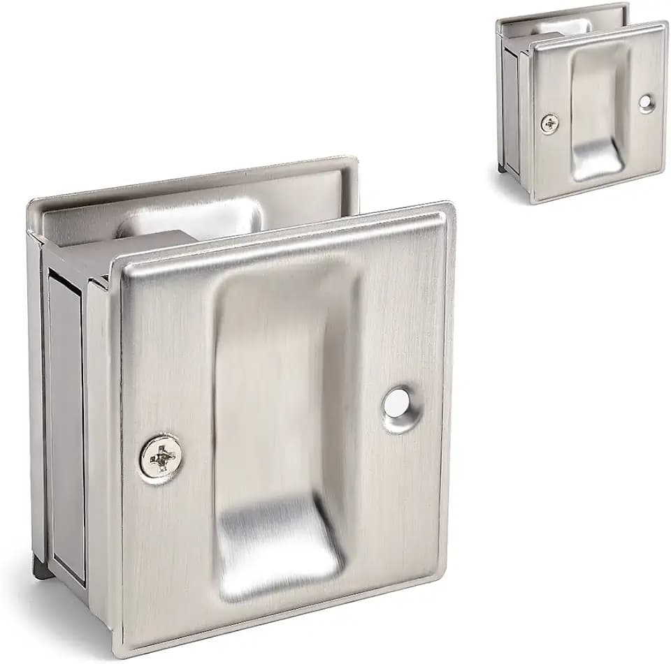 HOMOTEK 2 Pack Privacy Pocket Door Pull - No Switch Plate, Quick & Easy Replace, 2-3/4'x2-1/2', for 1-3/8' Door Thickness, Brushed Nickel
