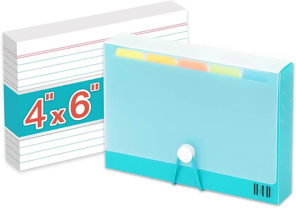 H4D 4x6 Index Card Case with 100 Heavyweight Ruled Index Cards and Dividers, Teal