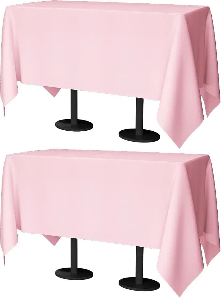 60x102 Table Cloth - 2 Pack Rectangular Black Washable Stain and Wrinkle Resistant Polyester Table Cover for Dining Tables, Various Parties and Camping (Pink)