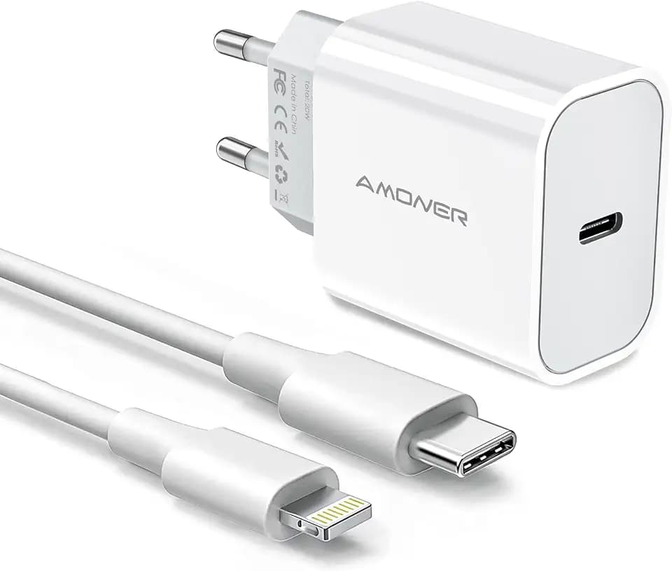 Amoner USB-C-Ladegerät mit 20 W und Ladekabel für Phone, Schnellladegerät für Phone -12/12mini/12 Pro/12 Pro MAX/11/11 Pro/11 Pro MAX/SE/XR (ein Ladegerät + ein Kabel 1 m)