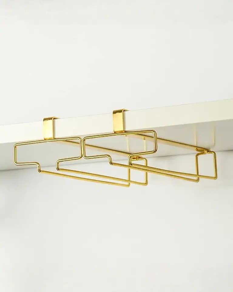 LINFIDITE Gold Under Cabinet Wine Glass Holder, 2 Pack, Space Saving, Easy Installation, Anti-Skid, Compact Design, Sturdy Materials, Affordable Gift
