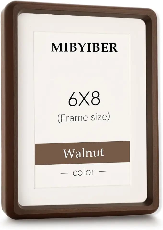 6x8 Picture Frame Wood Natural Solid Walnut Photo Frames with 4x6 Mat, Handcrafted Wooden Frame for Tabletop or Wall Mounting Display