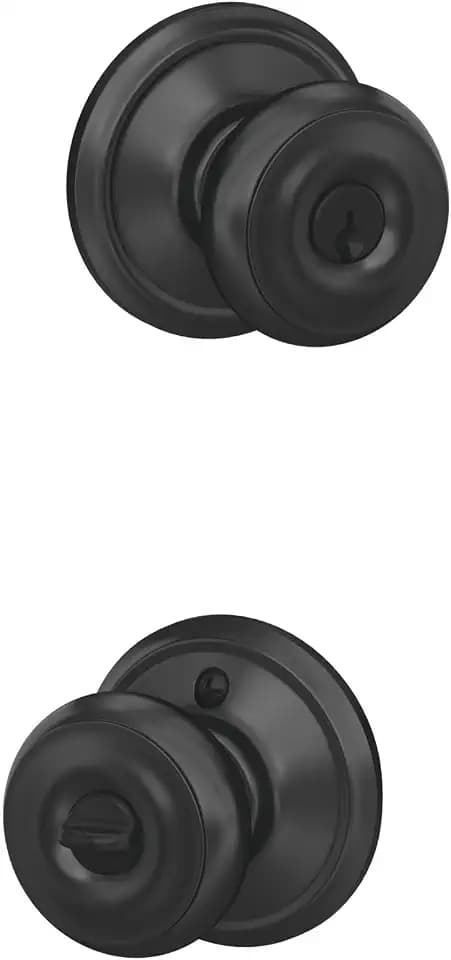 Schlage Georgian Keyed Entry Door Knob, Interior/Exterior, Matte Black