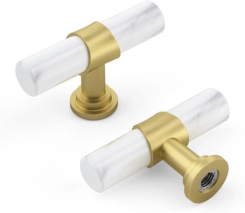 Rergy 10 Pack Cabinet knobs, White Marble & Matte Gold Single Hole Pulls