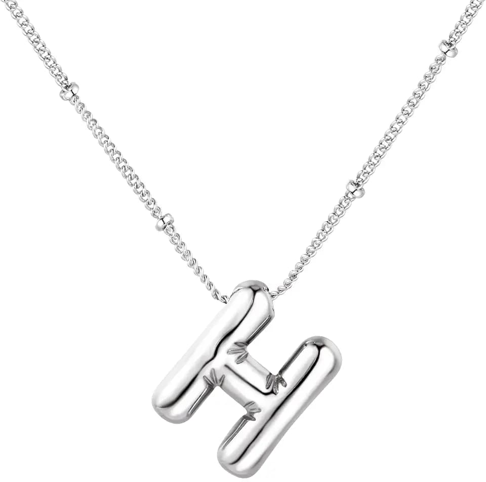 Chunky Bubble Initial Letter Necklace Women Balloon Pendant Name Jewelry