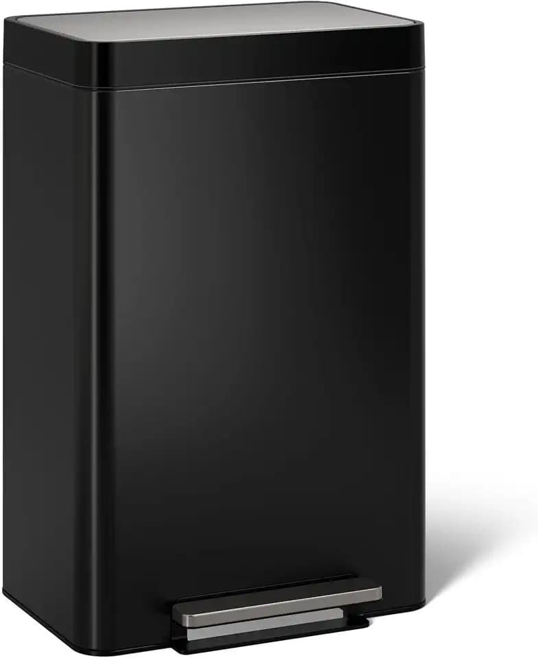 Kohler 20940-BST 13-Gallon Stainless Steel Step Trash Can, Black Stainless Steel, Hands-Free Pedal, Quiet-Close Lid, Fingerprint-Resistant, Durable, K-20940-BST