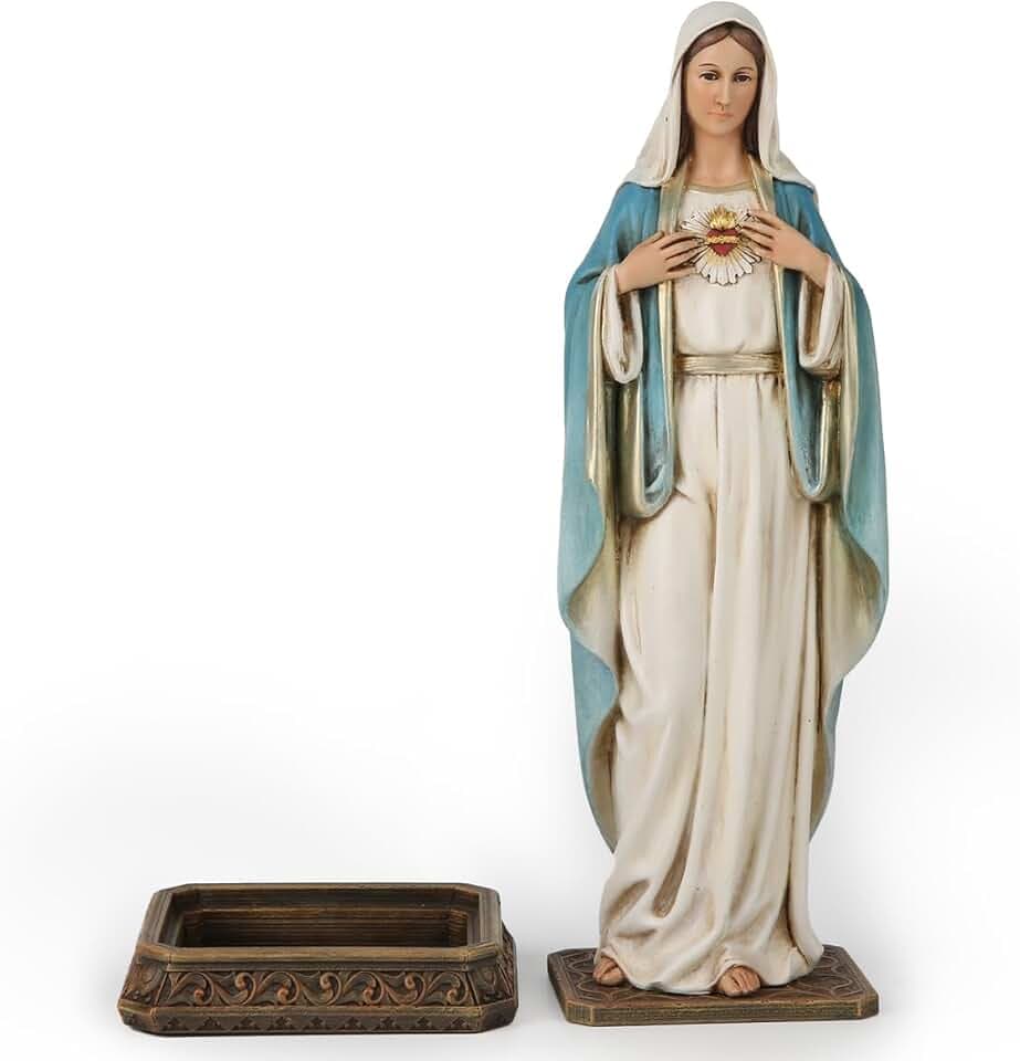 BC Catholic Immaculate Heart Mary Statue with Rosary Holder Base 10" H