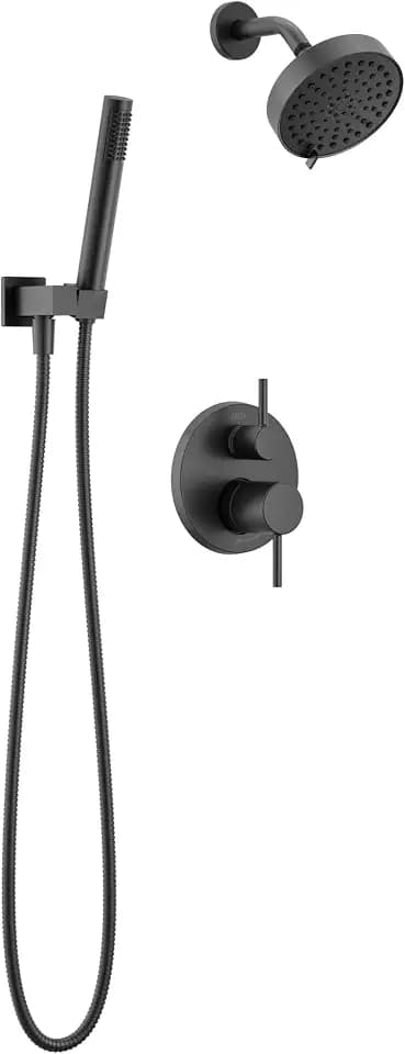 Delta Modern Round Shower System Faucet Set, Matte Black 6-inch Shower Head and Handle Set, Valve Trim Kit, Matte Black T342704-BL (Valve Not Included)