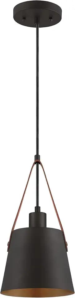 Westinghouse 6125300 Pasco Contemporary One Light Indoor Mini Pendant, Black-Bronze Finish with Leather Strap