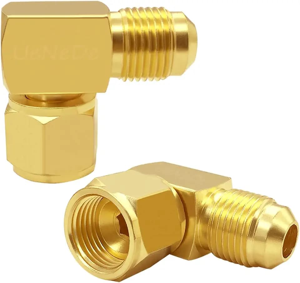 Uenede Brass 3/8 Flare Female to Male 90 Degrees Swivel Elbow Coupler, 2PCS