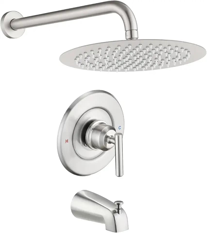 Replacement for Moen Shower Faucet Trim Kit, 12" Rainfall Showerhead, Shower Handle& Tub Spout, (Valve& Catridge Not Inclued), Brushed Nickel