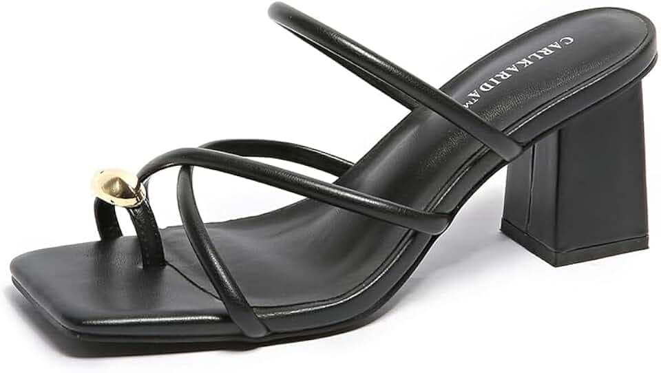 Strappy Heels For Women Square Chunky Block Heeled Sandals