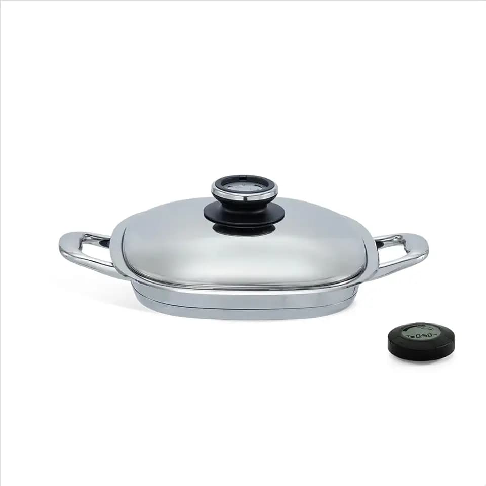 Master Grill Cookware Set with Smart Temperature Guidance - 12.6" Stainless Steel Grill Pan with Lid + Digital Cooking Assistant - Even Heat Akkurtherm Base - Induction Compatible