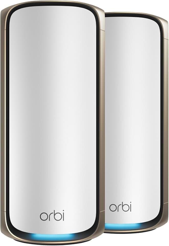 NETGEAR Orbi 970 Series Quad-Band WiFi 7 Mesh Netzwerksystem (RBE972S), Router + 1 Satelliten-Extender, Sicherheitsfunktionen, bis zu 27 Gbit/s, deckt bis zu 200 Geräte, 10-Gig-Internet-Port