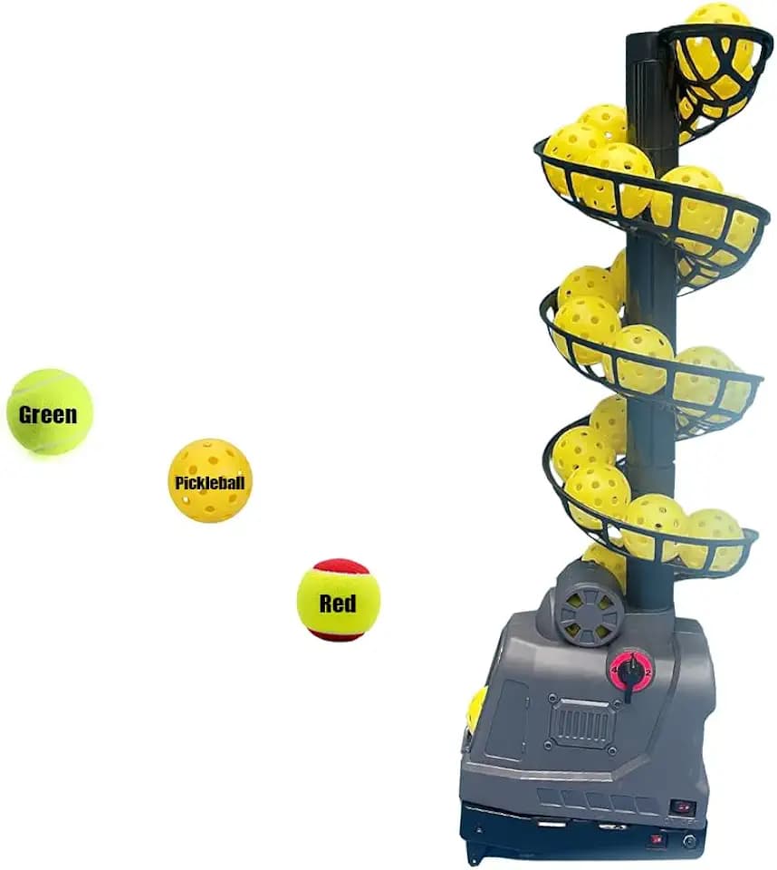 YUEWO Pickleball Machine Tennis Ball Machine Adjustable&Portable Pickleball Launcher with Auto Swing, 3 Angles & 4 Speeds AC/Batteries 26 Pickleballs Capacity