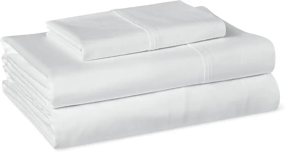 Amazon Basics Soft Organic Cotton Sheet Set with 1-Piece Pillowcase, Twin XL, White Temp