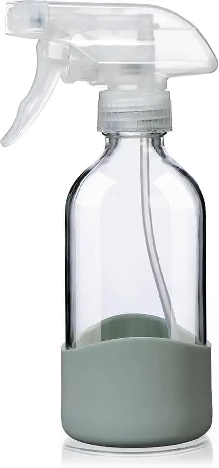 8oz Clear Glass Spray Bottles with Silicone Sleeve for Cleaning Solutions
