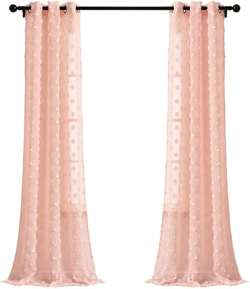 Lush Decor Blush Textured Dot Grommet Sheer Window Curtain Panel Pair (84" x 38")