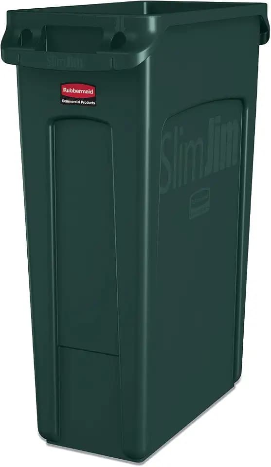 Rubbermaid Commercial Products Slim Jim Trash/Garbage Can with Venting Channels, 23-Gallon, Green, for Kitchen/Office/Workspace