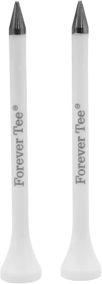 Forever Tee Unbreakable Golf Tees White 2 Pack – Metal Tip, 3 1/4 Inch, Durable Tees with Groove Cleaner & Divot Tool