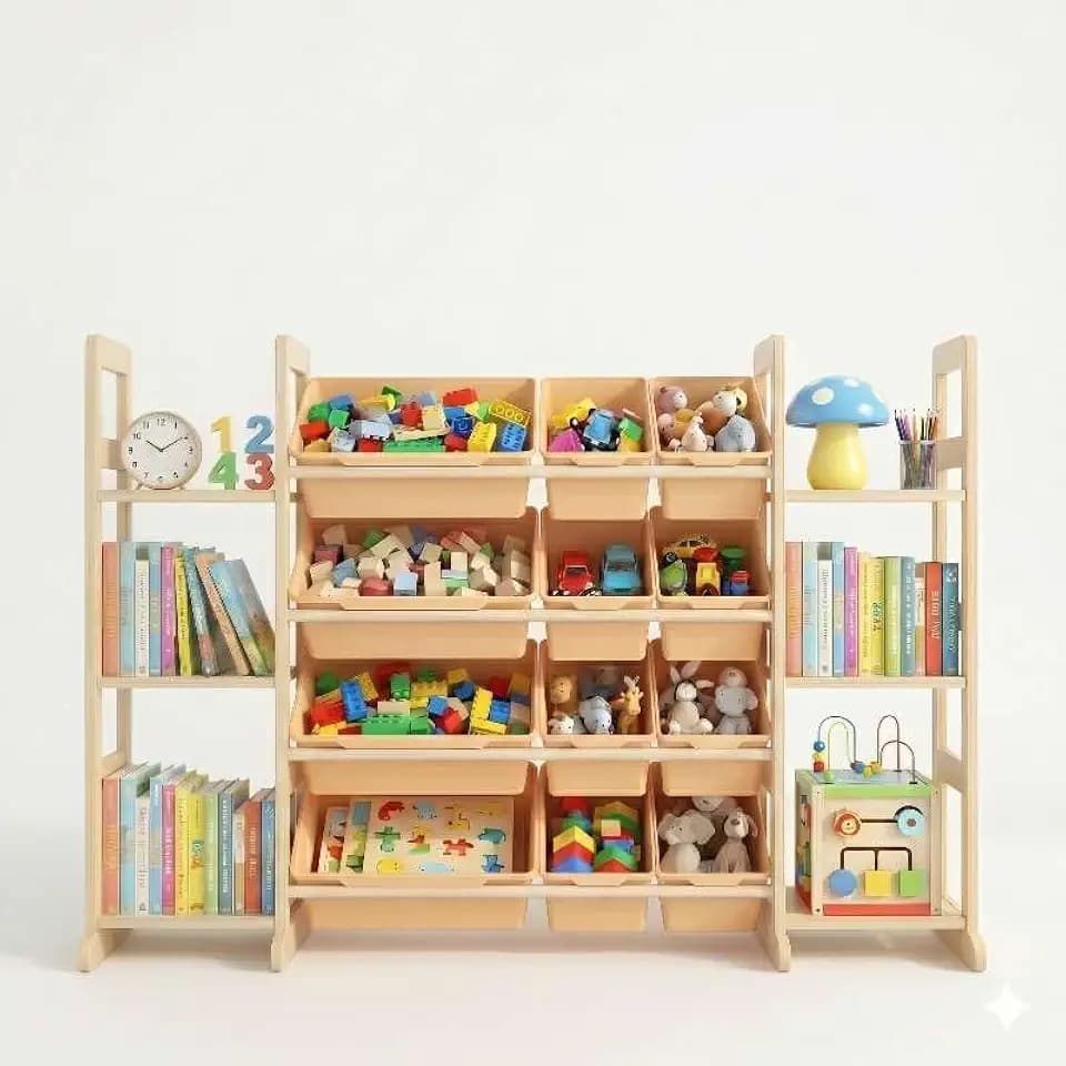 KiddoCood Large 100% Solid Wooden Kids Toy Storage Organizer, 52.3" L