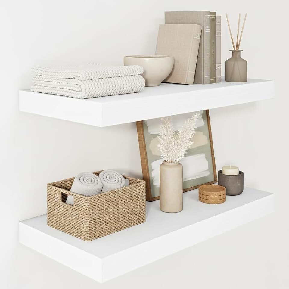 Vivelove 12" Deep Floating Shelves 24x12” Set of 2, White