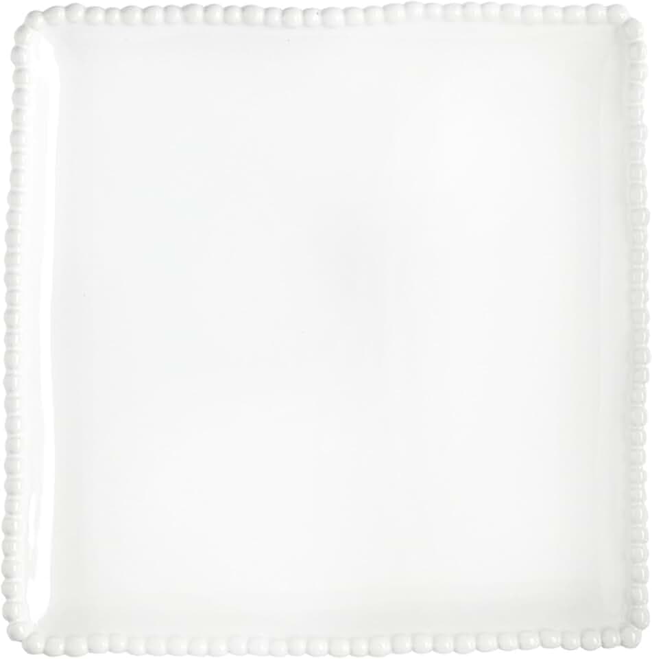 Santa Barbara Design Studio Serving Platter - Square Ceramic Tray with Beaded Rim, 10", White
