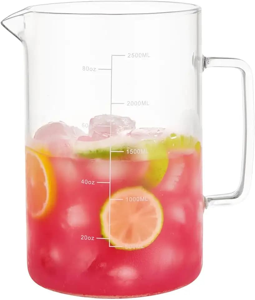 Glass Water Pitcher with Scale Line, Dinner Table jug, Large Serving Carafe for Water, Juice, Sangria, Lemonade, and Milk (Clear, 85 oz)