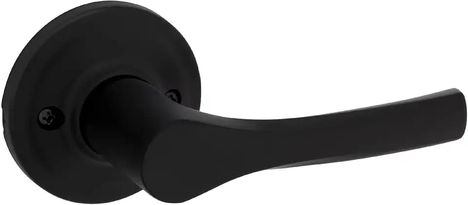 Kwikset Henley Dummy Door Handle, Single Sided Lever for Closets, French Double Doors, and Pantry, Matte Black Non-Turning Reversible Interior Push/Pull Lever, with Microban Protection