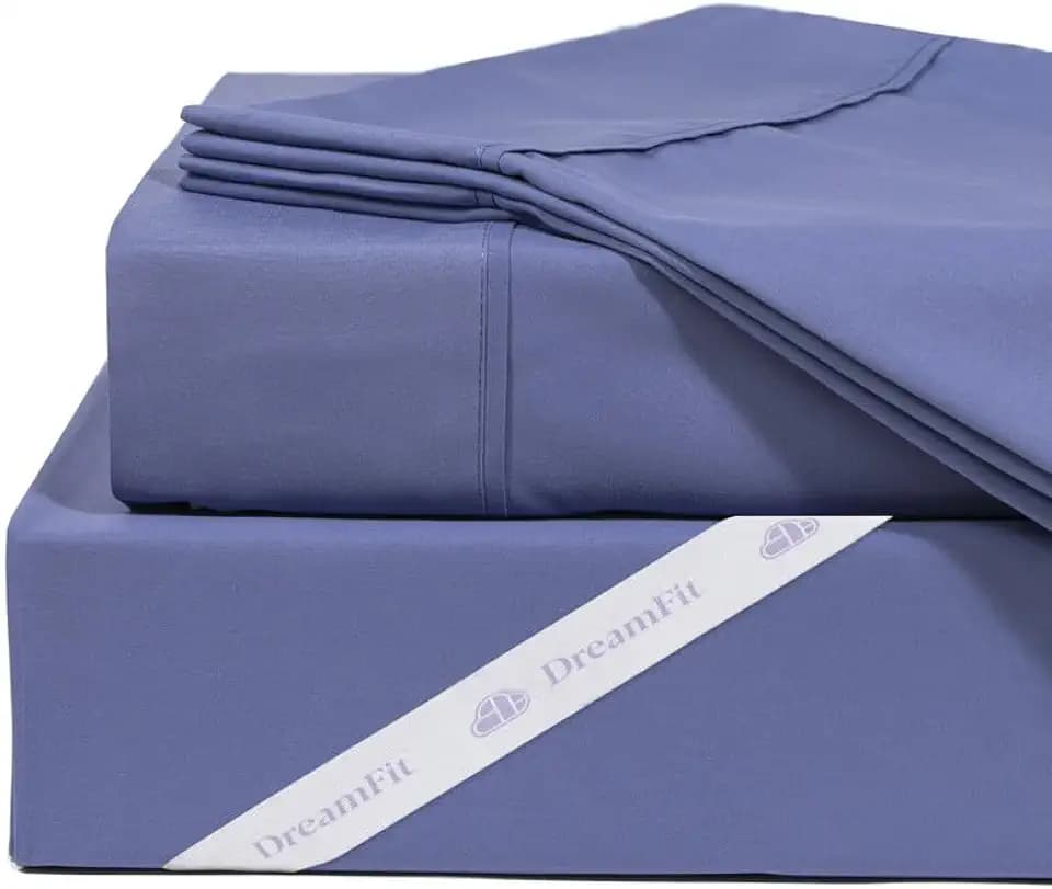 DreamFit DreamComfort Microfiber StaDry Technology Cooling Bed Sheets with Elastic Corner Straps for Extra Deep Pocket up to 20 inch Crafted in USA Cal King Sheet Set Blue