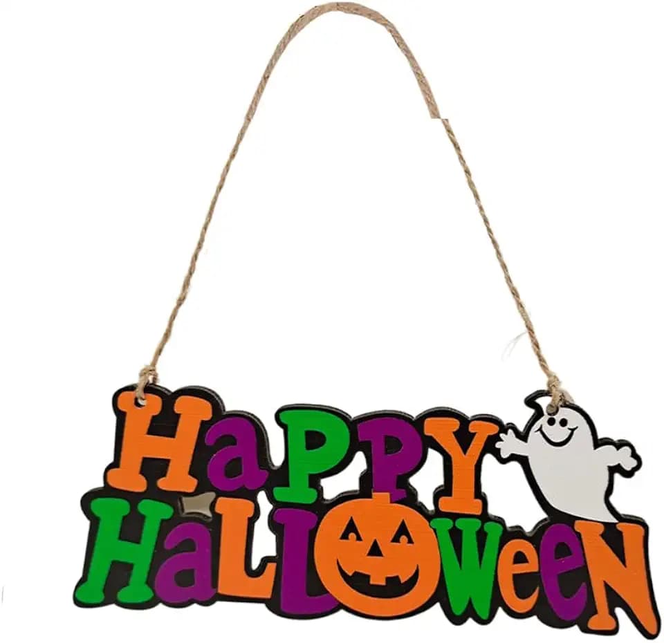 Halloween Pumpkin Door Sign Halloween Decorations Wooden Hanging Sign Door Hanger Halloween Welcome Sign, 7.87 and 2.95 inch, Front Door Decor for Halloween Party Indoor Outdoor Home Door