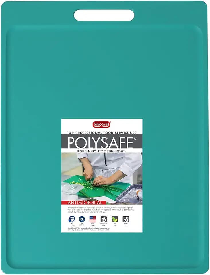 Dexas NSF Certified Polysafe Cutting Board with Handle, 11 x 14.5 Inches, Reversible Kitchen Cutting Board, Teal Green