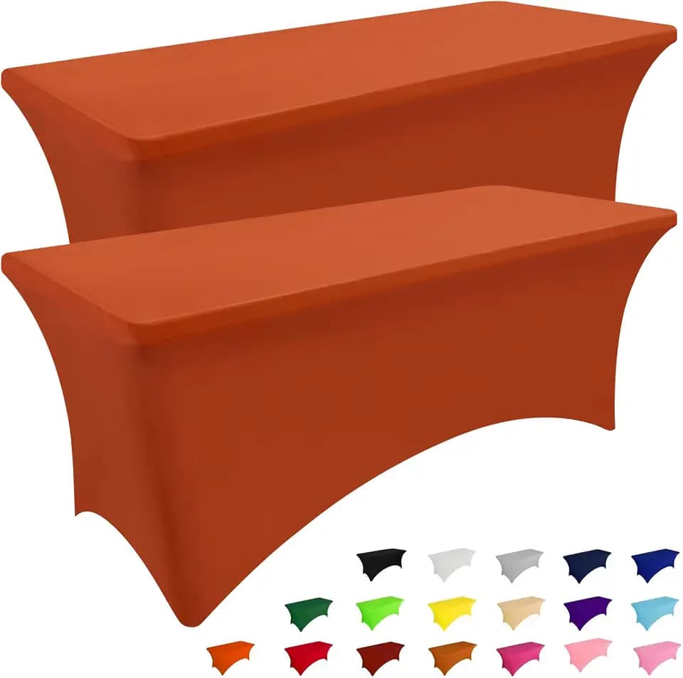 Smiry 2 Pack Spandex Table Cloth 6FT, Elastic Fitted Rust Tablecloth