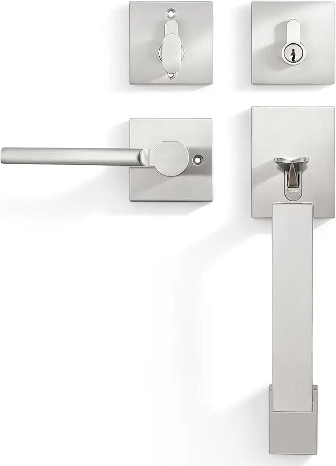 Tinewa Satin Nickel Front Door Handle and Deadbolt Set for Entry Door