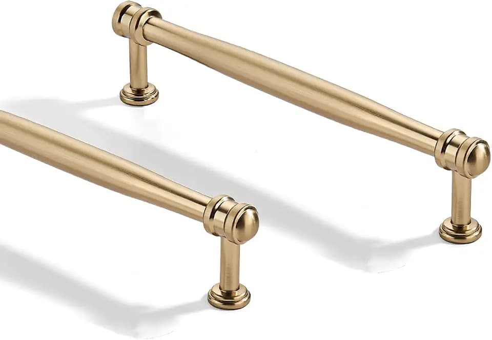 2 Pack 5 inch(128mm) Center to Center Brushed Brass Cabinet Pulls Solid Cabinet Hardware Heavy-Duty Drawer Pulls Kitchen Handles for Cabinets Cupboard Handles