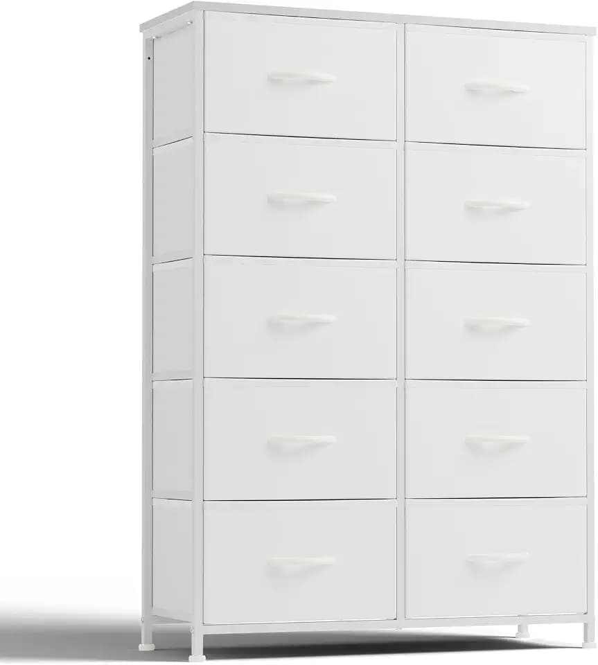 DUMOS 10 Drawer Tall Dresser for Bedroom & Living Room, White