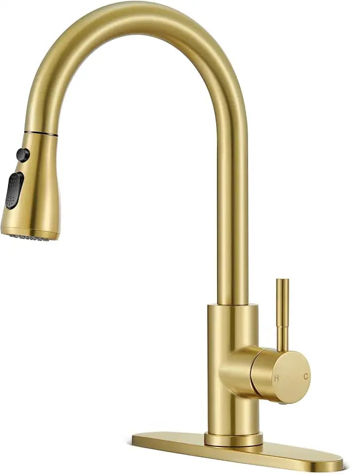 Brushed Gold Kitchen Faucets with Pull Down Sprayer