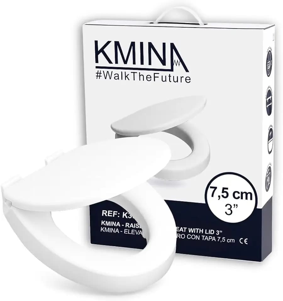 KMINA Toilettensitzerhöhung 7,5 cm mit Softclose Deckel, Duroplast, Weiß