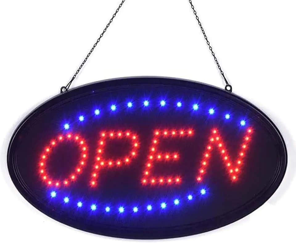 KEBE LED Open Sign, 19"x10" Bright High Visibility Advertisement Board Electric Display Sign Flashing Light for Business Walls Window Bar Shop Hotel, Two Modes