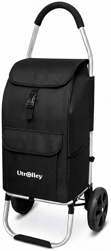 Ultra-Lightweight Black Foldable Shopping Cart for Groceries Large 42L Capacity Rubber Wheels, Removable Insulated Bag Liner, Durable Aluminum Frame, Multi-Function Personal Hand Truck