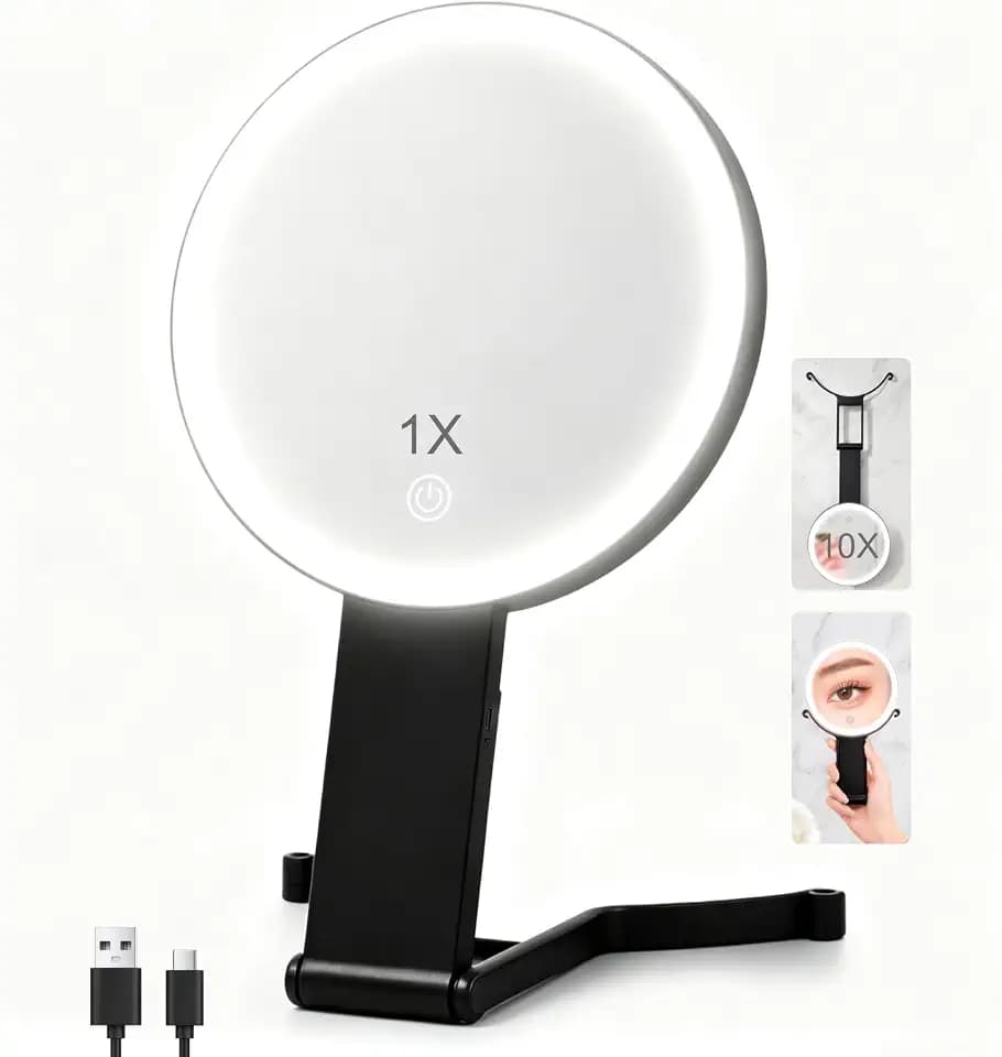 10X/1X Double-Sided Travel Magnifying Mirror with Light for Detailed Makeup
