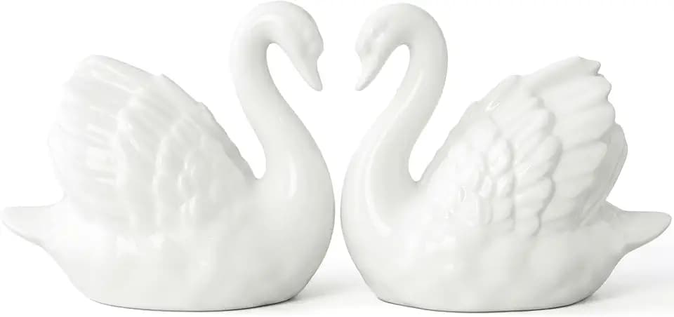 White Ceramic Swan Figurines Set of 2, Wedding Cake Topper Decor